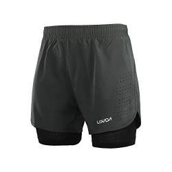 Lixada Herren 2-in-1 Schnell-trocknende Atmungsaktive,Lauf-kurzhose für Training,Joggen,Radfahren Groß Dunkelgrau von Lixada