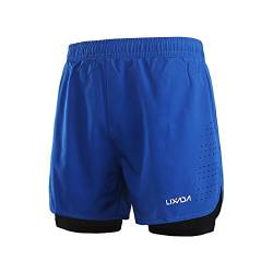 Lixada Men's 2-in-1 Running Shorts Quick Drying Breathable Active Training Exercise Jogging Cycling Shorts with Longer Liner & Reflective Elements, Black/Blue/Green/Grey von Lixada