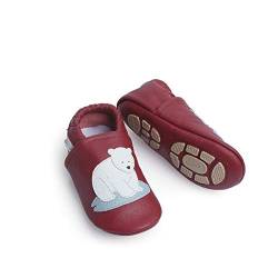 Liya's Babyschuhe Lederpuschen mit Teilgummisohle - #674 Eisbär in rot - Gr. 23/24 von Liya's
