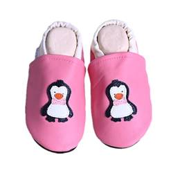 Liya's Lederpuschen Krabbelschuhe Hausschuhe - #521 Pinguin in rosa 33/34 EU von Liya's