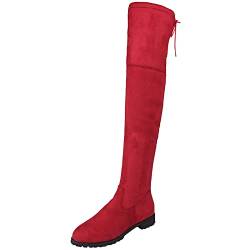 LLDG Damen Overknee Stiefel Stretch Winter Hohe Stiefel mode Flache Kniehohe Stiefel übers Knie Stiefel Wildleder Langschaft stiefel Warm Winterstiefel aus Veloursleder Schlupfstiefel, Rot, 40 EU von Lldg