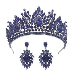 Königin Krone Strass Hochzeit Kronen Tiaras, Frauen Kostüm Party Haar Zubehör Prinzessin Geburtstag Krone Kristall Braut Krone,Blau von Lllunimon