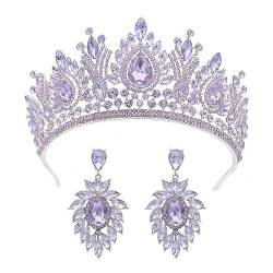 Königin Krone Strass Hochzeit Kronen Tiaras, Frauen Kostüm Party Haar Zubehör Prinzessin Geburtstag Krone Kristall Braut Krone,Lila von Lllunimon