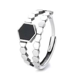 Lllunimon 925 Sterling Silber Schwarz Doppelschichtring Frauen Zeigefinger Ring Versprechen Ring Mode Schmuck Geschenke für Freundin Tochter Frau von Lllunimon