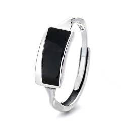 Lllunimon 925 Sterling Silber Schwarz Quadrat Ring Mode Einfache Frauen Zeigefinger Ring Jubiläumsring Schmuck Geschenke für Freundin Tochter von Lllunimon