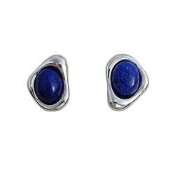 Lllunimon Einfache Blaue Lapis Lazuli -Stollenohrringe, 925 Sterlingsilber Unregelmäßige Ohrringe, Handgefertigte Hypoallergene Ohrringe Schmuckgeschenke Für Frauen Mädchen von Lllunimon