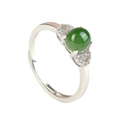 Lllunimon Einfache Grüne Jade -Edelsteinringe, 925 Sterling Silver Ring Für Frauen, Einstellbare Stapelbare Versprechensgeschenk Für Sie von Lllunimon