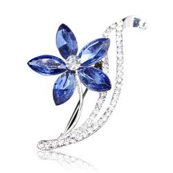 Lllunimon Exquisite Blaue Kristall Blume Broschen Pins Mode Strass Floral Brosche Kleid Kleidung Zubehör Schmuck Geschenk Für Frauen von Lllunimon