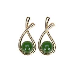 Lllunimon Grüne Jade -Ball -Bolzen Ohrringe für Frauen Sterling Silber Gold plattiert einfache hetische Jade -Ohrringe für Mutter Frau Schmuck Geschenk von Lllunimon