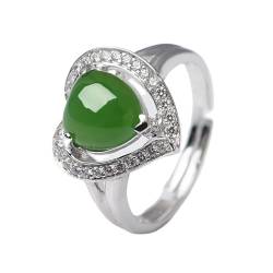 Lllunimon Klassiker Green Jade Heart Ring, 925 Sterling Silber -Verstellbare Ringe, Lucky Gemstone Promise Ring Geschenke Für Sie von Lllunimon