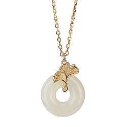 Lllunimon Lucky Circle Hetian Jade Halskette für Frauen, Sterling Silber Gold plattierte Ginkgo Biloba Natural Jade Halskette für Frau Freundin Mutter von Lllunimon