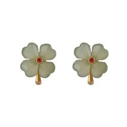 Lllunimon Lucky Clover Hetian Jade Stud Ohrringe, 925 Sterling Silver Bolde Ohrringe Für Frauen, Handgefertigte Zierliche Ohrringe Geschenke von Lllunimon