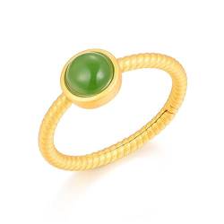 Lllunimon Minimalist Green Jade Ring, 925 Sterling Silber Edelsteingestein Ring Für Frauen, Handgefertigte Verstellbare Ringe Geschenke von Lllunimon