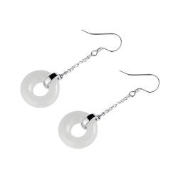 Lllunimon Minimalistische Hetian White Jade Quasten Ohrringe, 925 Sterling Silber Long Hangle Ohrringe Für Frauen, Glückliche Jade -Schmuckgeschenke von Lllunimon