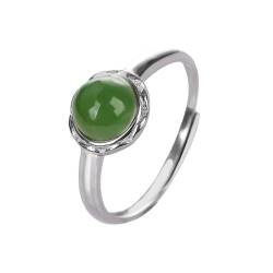 Lllunimon Natural Hetian Green Jade Ring, 925 Sterling Silver Ring Lucky Edelsteinverstellbare Ringe Handgefertigte Schmuckgeschenke Für Frauen von Lllunimon