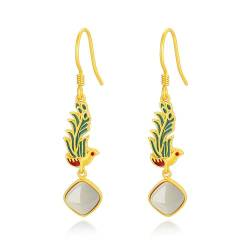 Lllunimon Palaststil Emaille Peacock Jade Ohrringe Gold Plattiert 925 Sterling Silber Hangle Ohrringe Schmuck Geschenke Für Frauen Mädchen von Lllunimon