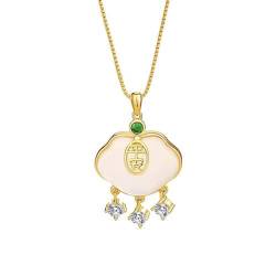 Lllunimon Sterlingsilber vergoldete Chalcedon-Halskette Schloss-Halskette im chinesischen Stil Glücksschmuck-Geschenk für Ehefrau Mama von Lllunimon