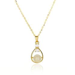 Lllunimon Teardrop Single Perle Jade Halskette für Frauen, Sterling Silber Gold plattiert Hetian Jade Halskette Klassische Schmuckgeschenk für Frau Mom Tochter von Lllunimon