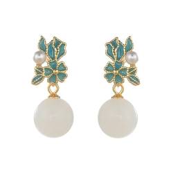 Lllunimon Vintage Hetian White Jade Pearl Ohrringe, 925 Sterling Silver Drop -Ohrringe Für Frauen, Exquisite Edelsteinohrringe Glücksschmuck Geschenke von Lllunimon