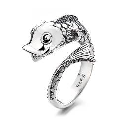 Lllunimon Vintage Koi Fisch Ring 925 Sterling Silber Lucky Fish Wrap Tierring, Verstellbarer Ring Für Frauen Männer Schmuck von Lllunimon