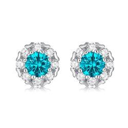 Zarte elegante Moissanite blaue Blume Ohrstecker, 925 Sterling Silber vergoldet Edelstein Ohrstecker für Frauen, Bräute, Frau, Mutter, Tochter, Schwester, Freunde von Lllunimon