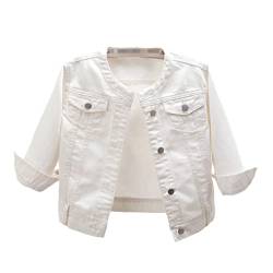 Frühling und Herbst O-Ausschnitt Dreiviertelärmel Jeansjacke Damen Koreanischer Stil Slim Kurze Jacke, weiß, 38 von Lmtossey