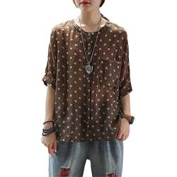 Lmtossey Sommerbluse aus koreanischem Retro-Punkte, Baumwolle und Leinen, braun, XXX-Large von Lmtossey