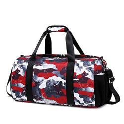Lmwzh Reisetasche / Sporttasche, für Tanz, Wochenende, Übernachtung, geeignet für Kinder, Jugendliche und Erwachsene, mit Schuhfach, Nassfach, 1-Rot, Camouflage von Lmwzh