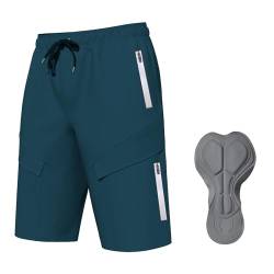 Logas MTB Herren Radlerhose,Herren Mountainbike Shorts Atmungsaktiv Radhose ，MTB Shorts für Männer mit 6 Taschen,Blau,L von Lo.gas