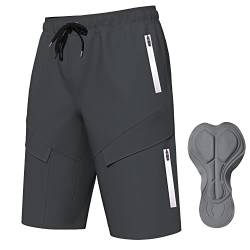 Logas MTB Herren Radlerhose,Herren Mountainbike Shorts Atmungsaktiv Radhose ，MTB Shorts für Männer mit 6 Taschen,Grau,S von Lo.gas