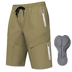 Logas MTB Herren Radlerhose,Herren Mountainbike Shorts Atmungsaktiv Radhose ，MTB Shorts für Männer mit 6 Taschen,Khaki,XL von Lo.gas