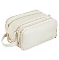 Multifunktionale Make-up-Tasche aus PU-Leder, Kosmetik- und Kulturtasche mit Doppeltem Reißverschluss, wasserdichte Make-up-Organizer-Tasche mit Großem Fassungsvermögen für Make-up,A von LoKori