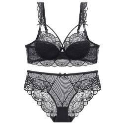 LoriEr Damen Floral Sexy Weiches Spitzen-Dessous-Set Durchsichtige Unterwäsche Underwire Sheer Strumpfband BH und Panty Set von LoRier