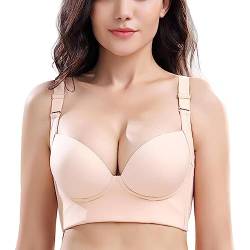 LoriEr Damen Nahtloser Push Up BH Mit Gepolstert Plunge Bügel Vollschalen BHS Gemoldete Cups Große Größe Vollschalen mit zusätzlichen BH-Verlängerungen beige 115C von LoRier