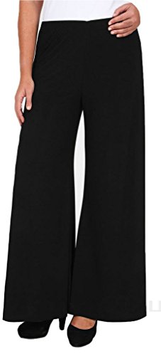 Damen Hose, lang, einfarbig, ausgestellt, Palazzo Hose, Schwarz von Loafers