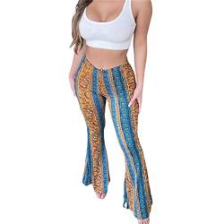 Damen-Leggings, Übergröße, hohe Taille, Glockenboden, dehnbar, weites Bein, gerade, Retro-Blumendruck, Yoga, Palazzo-Hose, gelb, M von Loalirando