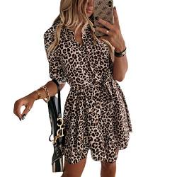 Damen Leopard Kleid Hemd Casual Mini Kleid Elegantes Lose Lange Ärmel Kurzes Kleid V-Ausschnitt für Frühling Herbst Kleid Sexy Hohe Taille für Alltag Zitat, leopard, Large von Loalirando
