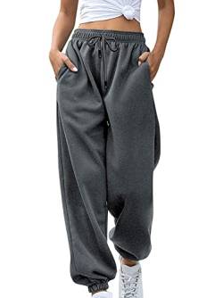 Loalirando Chic Damen Sweatpants Warme Freizeithose Jogginghose Winter Herbst Verdickte Sporthosen Jogger Hose Traininghose mit Tasche Streetwear (Dunkelgrau, L) von Loalirando