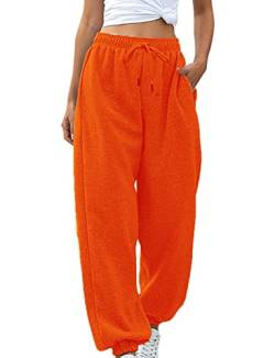 Loalirando Chic Damen Sweatpants Warme Freizeithose Jogginghose Winter Herbst Verdickte Sporthosen Jogger Hose Traininghose mit Tasche Streetwear (Orange, 2XL) von Loalirando