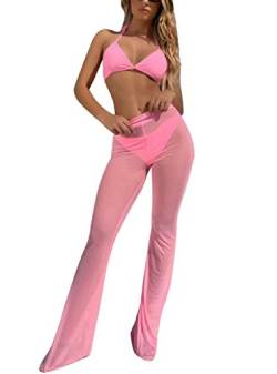 Loalirando Chic Damen Transparente Hose Mesh Legging Strandhose Bikini Cover up (L, Hellrosa) von Loalirando