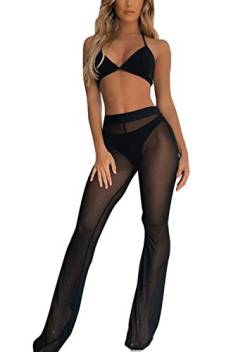 Loalirando Chic Damen Transparente Hose Mesh Legging Strandhose Bikini Cover up (L, Schwarz) von Loalirando