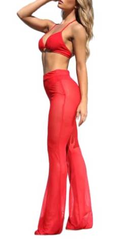 Loalirando Chic Damen Transparente Hose Mesh Legging Strandhose Bikini Cover up (S, Rot) von Loalirando