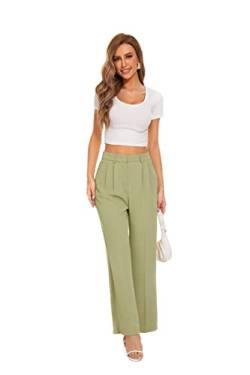 Loalirando Damen Casual Geradem Bein Anzughosen Höhe Taille Weites Bein Hosen mit Taschen Klassische Fließende Palazzo-Hose(Grün-A,M) von Loalirando