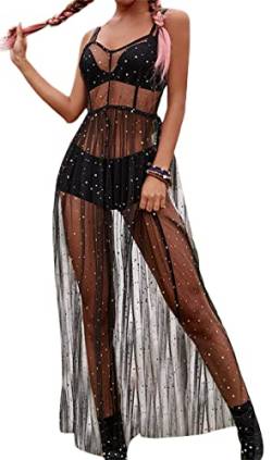 Loalirando Damen Mode Streetwear Transparent Kleid Party Clubwear Unterkleid Bikini Cover up(L,Schwarz) von Loalirando