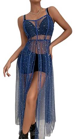 Loalirando Damen Mode Streetwear Transparent Kleid Party Clubwear Unterkleid Bikini Cover up(M,Blau) von Loalirando