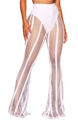 Loalirando Damen Netz Transparente Hose Tüll Mesh Legging Sommer Strandhose Bikini Cover up (Weiß, L) von Loalirando
