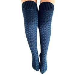 Loalirando Damen Overknee Strümpfe Lange Kniestrümpfe Teenager Schüler Überknie Strick Socken(Blau-B,Einheitsgröße) von Loalirando
