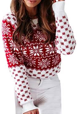 Loalirando Damen Schöner Weihnachtspullover mit Rentiermuster Strickpullover Langarm Sweatshirt Xmas Pulli Sweater Winter (Weiß, L) von Loalirando
