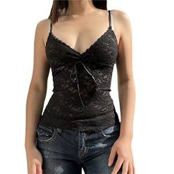 Loalirando Damen Sexy Ärmellos Lace Tank Top V-Ausschnitt Spitzen Transparent Bodycon Cami Top Streetwear (Schwarz, S) von Loalirando