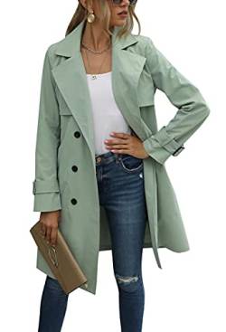 Loalirando Damen Trenchcoat Zweireiher Langer Mantel Klassische Herbst Frühling Jacke Winddichter Mantel (Grün, XL) von Loalirando